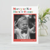 Vrolijk of niet wit Kerstmis Foto Feestdagenkaart (Staand voorkant)