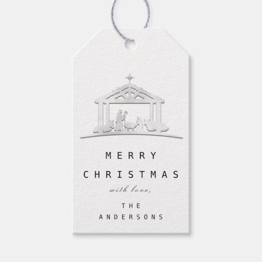 Vrolijk om kerstvakantie van heilige familie te no cadeaulabel (Voorkant)