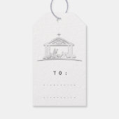 Vrolijk om kerstvakantie van heilige familie te no cadeaulabel (Achterkant)