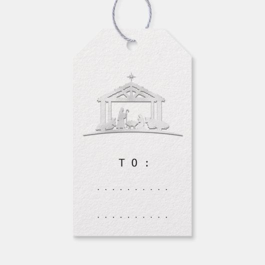 Vrolijk om kerstvakantie van heilige familie te no cadeaulabel (Achterkant)