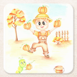 Vrolijk oogsten kleine gemberjongen kartonnen onderzetters