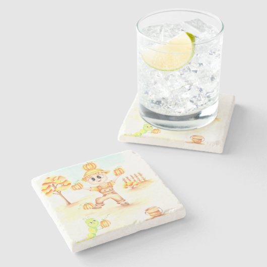 Vrolijk oogsten kleine gemberjongen stenen onderzetter (Zijkant)