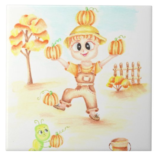 Vrolijk oogsten kleine gemberjongen tegeltje (Voorkant)
