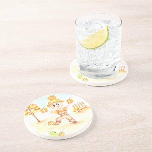 Vrolijk oogsten kleine gemberjongen zandsteen onderzetter (Zijkant)