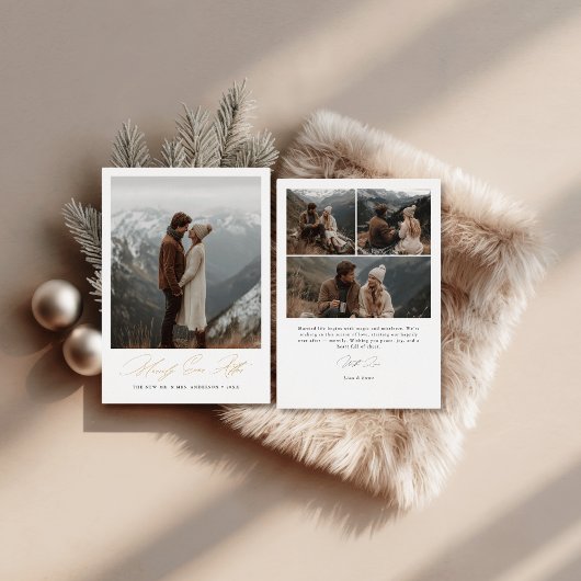 Vrolijk ooit na de bruiloft Kerstfoto goud Folie Feestdagenkaart