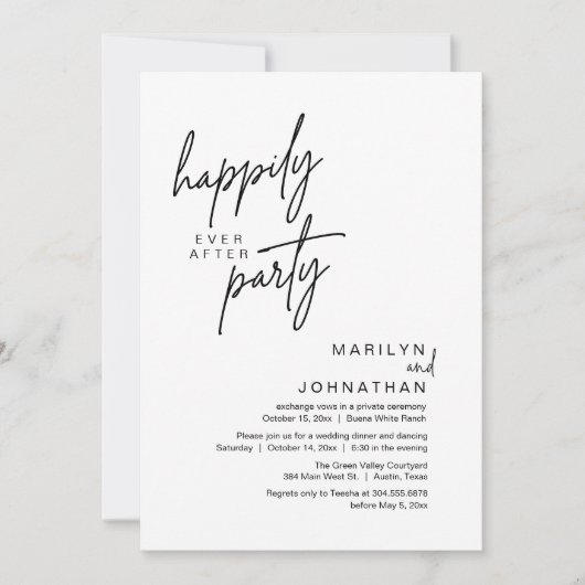 Vrolijk ooit na het feest bruiloft elopement diner kaart (Voorkant)