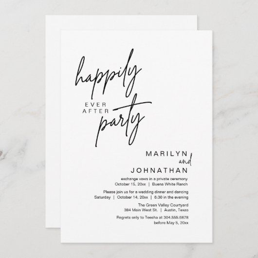 Vrolijk ooit na het feest bruiloft elopement diner kaart (Voorkant / Achterkant)