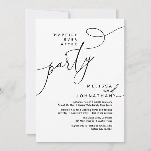Vrolijk ooit na het feest bruiloft elopement diner kaart (Voorkant)