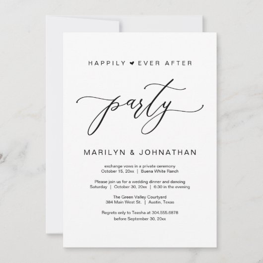 Vrolijk ooit na het feest bruiloft elopement diner kaart (Voorkant)