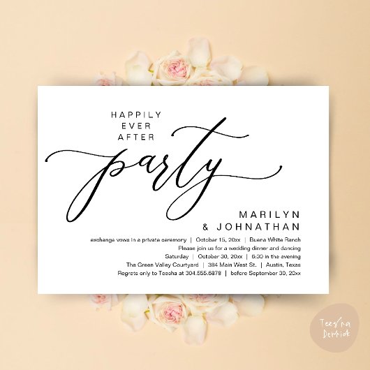 Vrolijk ooit na het feest bruiloft elopement diner kaart