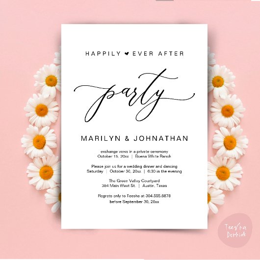 Vrolijk ooit na het feest bruiloft elopement diner kaart