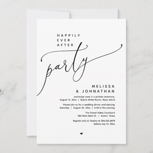Vrolijk ooit na het feest bruiloft elopement diner kaart (Voorkant)
