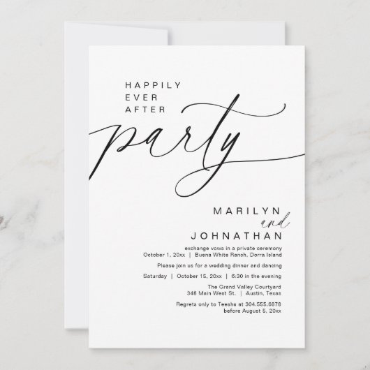 Vrolijk ooit na het feest bruiloft elopement diner kaart (Voorkant)