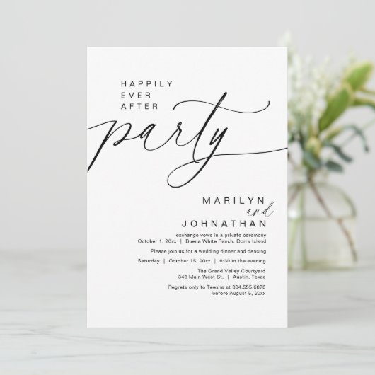 Vrolijk ooit na het feest bruiloft elopement diner kaart (Staand voorkant)