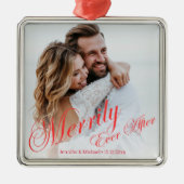 vrolijk ooit na pasgetrouwden foto rood chic metalen ornament (Voorkant)