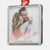 vrolijk ooit na pasgetrouwden foto rood chic metalen ornament (Links)