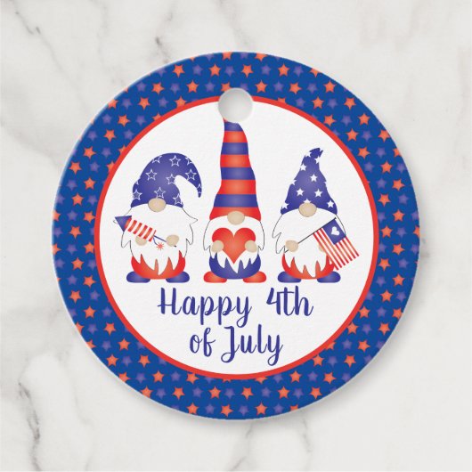 Vrolijk op 4 juli Gnomes Red White Blue Bedankjes Labels (Voorkant)