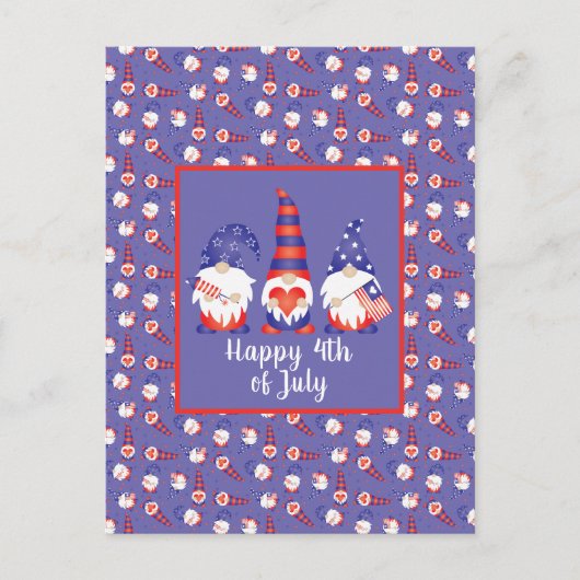 Vrolijk op 4 juli Gnomes Red White Blue Briefkaart (Voorkant)
