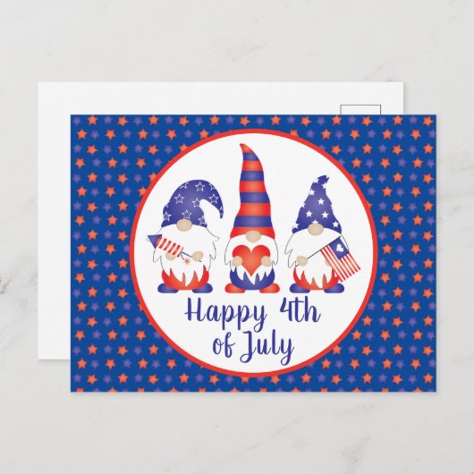 Vrolijk op 4 juli Gnomes Red White Blue Briefkaart (Voorkant / Achterkant)