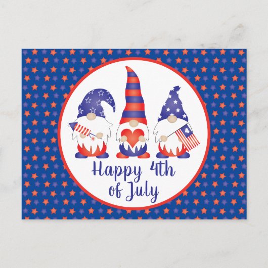 Vrolijk op 4 juli Gnomes Red White Blue Briefkaart (Voorkant)