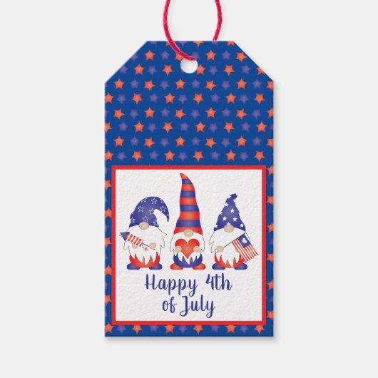 Vrolijk op 4 juli Gnomes Red White Blue Cadeaulabel (Voorkant)