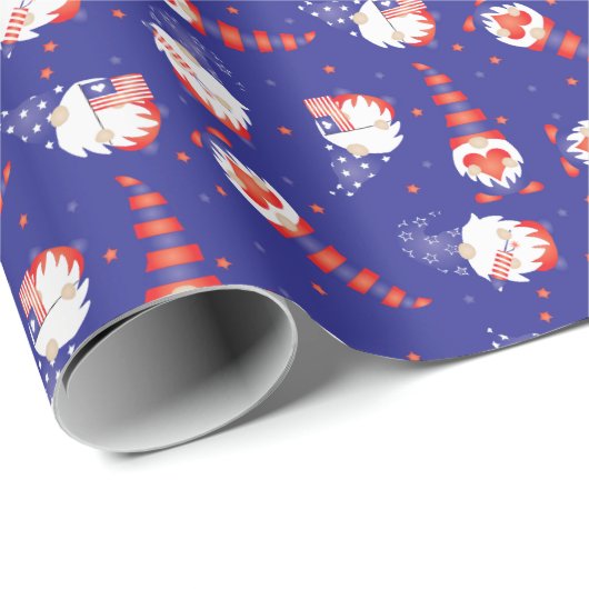 Vrolijk op 4 juli Gnomes Red White Blue Cadeaupapier (Rol Hoek)