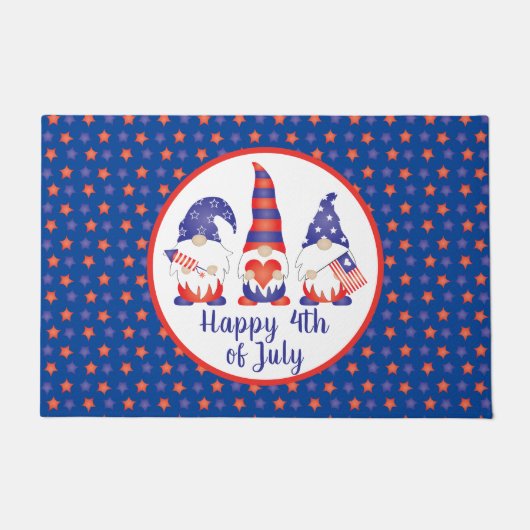 Vrolijk op 4 juli Gnomes Red White Blue Deurmat (Voorkant)