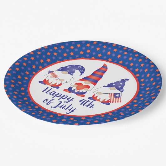 Vrolijk op 4 juli Gnomes Red White Blue Papieren Bordje (Gekanteld)