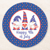 Vrolijk op 4 juli Gnomes Red White Blue Ronde Kartonnen Onderzetter (Voorkant)