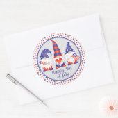 Vrolijk op 4 juli Gnomes Red White Blue Ronde Sticker (Envelop)