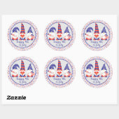 Vrolijk op 4 juli Gnomes Red White Blue Ronde Sticker (Vel)