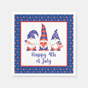Vrolijk op 4 juli Gnomes Red White Blue Servet