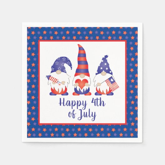 Vrolijk op 4 juli Gnomes Red White Blue Servet (Voorkant)