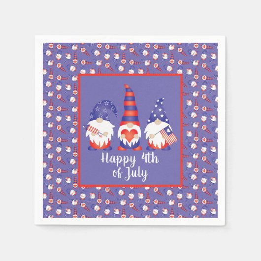 Vrolijk op 4 juli Gnomes Red White Blue Servet (Voorkant)