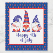 Vrolijk op 4 juli Gnomes Red White Blue Wijn Etiket (Enkel label)