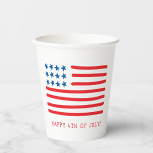 Vrolijk op 4 juli Handtekening Amerikaanse vlag Papieren Bekers