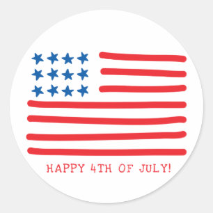 Vrolijk op 4 juli Handtekening Amerikaanse vlag Ronde Sticker
