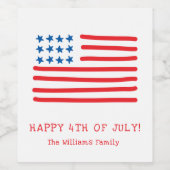 Vrolijk op 4 juli | Handtekening Amerikaanse vlag Wijn Etiket (Enkel label)
