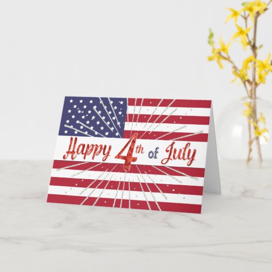 Vrolijk op 4 juli Kaart - Amerikaanse vlag en Spar (Gele Bloem)