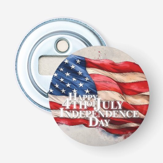 Vrolijk op 4 juli - Onafhankelijkheidsdag Button Flesopener (Voorkant)