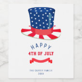 Vrolijk op 4 juli Rood Blauw Patriottische Partij Wijn Etiket (Enkel label)