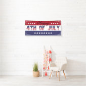 Vrolijk op 4 juli Rood Blauw Stars en Stripes Spandoek (Insitu)