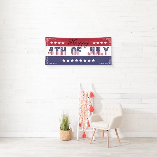 Vrolijk op 4 juli Rood Blauw Stars en Stripes Spandoek (Insitu)