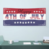 Vrolijk op 4 juli Rood Blauw Stars en Stripes Spandoek (Beurs)