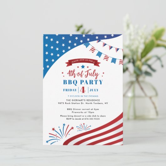 Vrolijk op 4 juli Rood wit en Blauw Patriottisch Kaart (Staand voorkant)