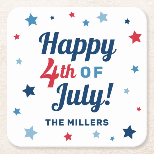 Vrolijk op 4 juli Rood wit en Blauw Patriottisch Kartonnen Onderzetters (Voorkant)