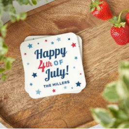 Vrolijk op 4 juli Rood wit en Blauw Patriottisch Kartonnen Onderzetters
