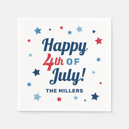 Vrolijk op 4 juli Rood wit en Blauw Patriottisch Servet (Voorkant)
