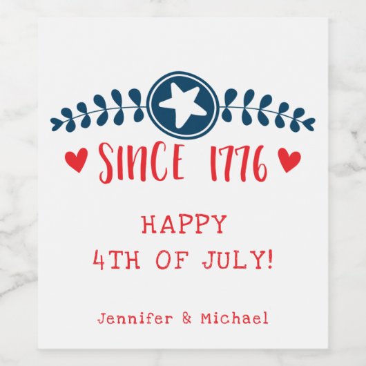 Vrolijk op 4 juli | Sinds 1776 - Patriottisch Wijn Etiket (Enkel label)