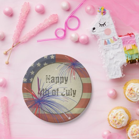 Vrolijk op 4 juli |  stijl papieren bordje (Feest)
